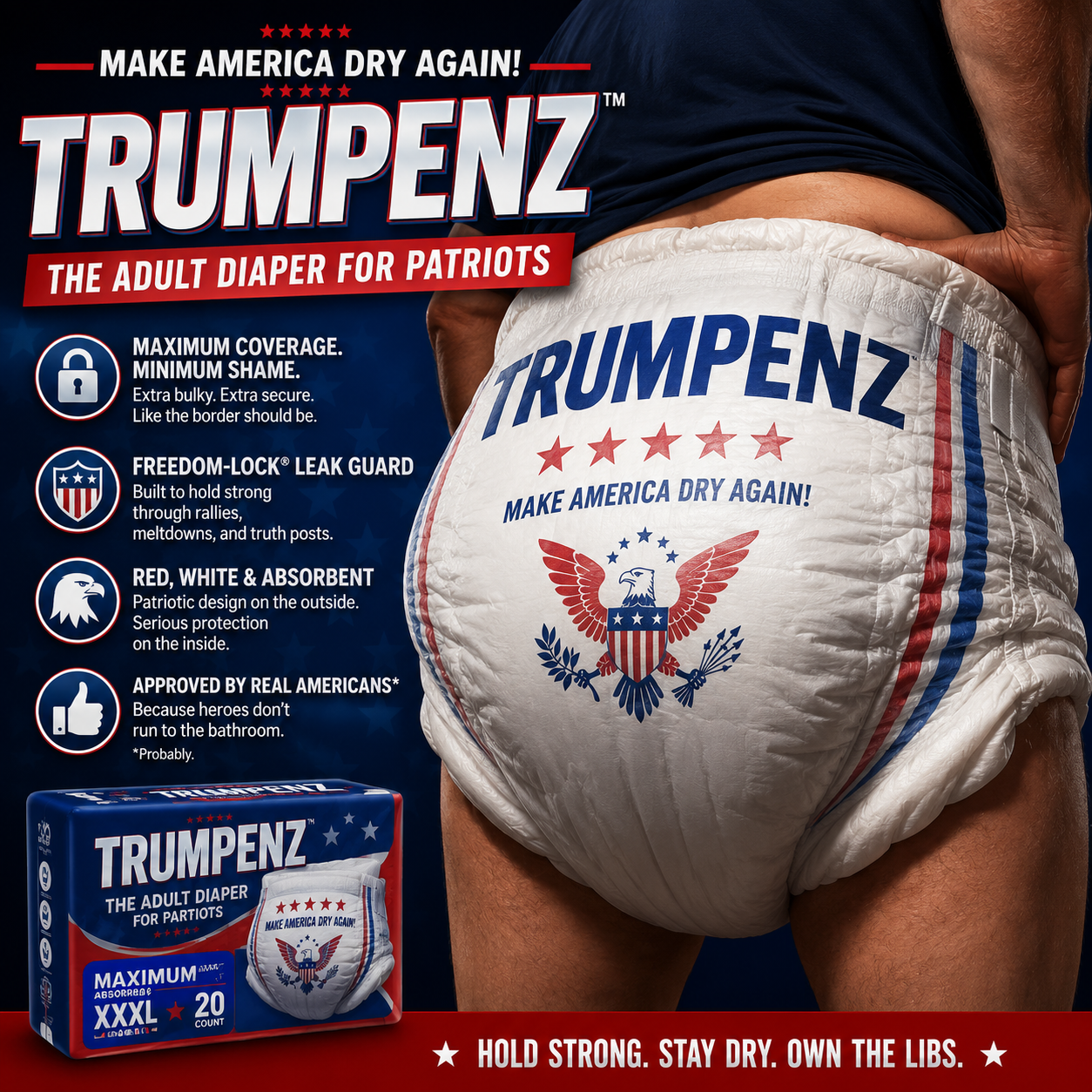 Trumpenz patriotic adult diaper product advertisement